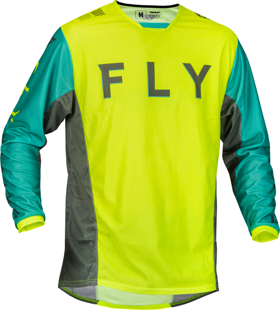 Fly Racing Kinetic Mesh Kore Jersey — Hi-Vis Yellow/Teal/Grey