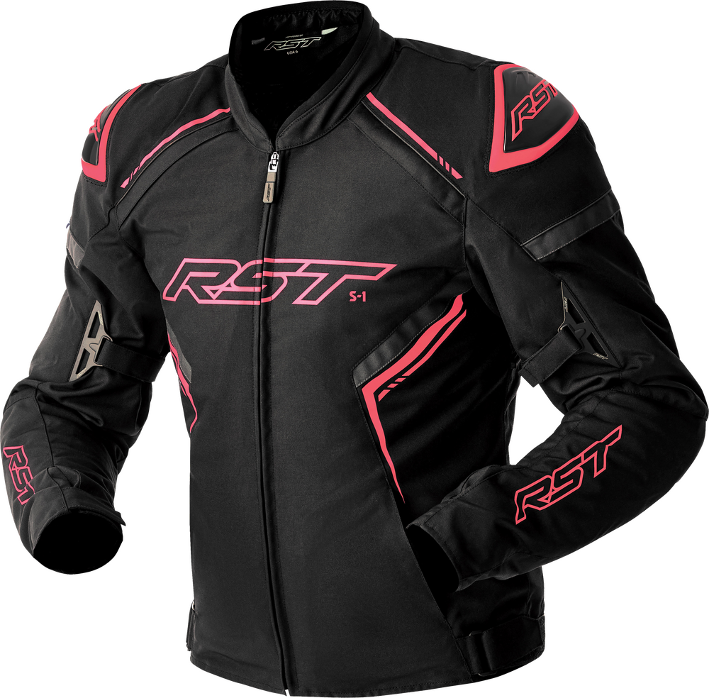 Rst S1 D3O TEXTILE LADIES JACKET BLK/FLO PINK 2XL — Black/Fluorescent Pink
