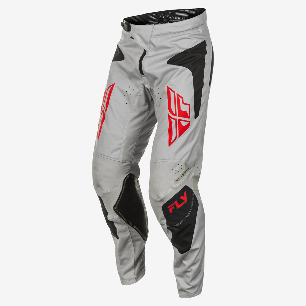 FLY RACING KINETIC SYM PANTS CA/NY LIGHT GREY/RED/BLACK SZ 40
