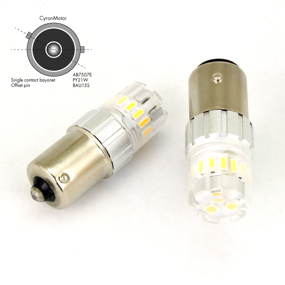 CYRON LED BAU15S PY21W AMBER PAIR SINGLE CONTACT OFFSET PIN