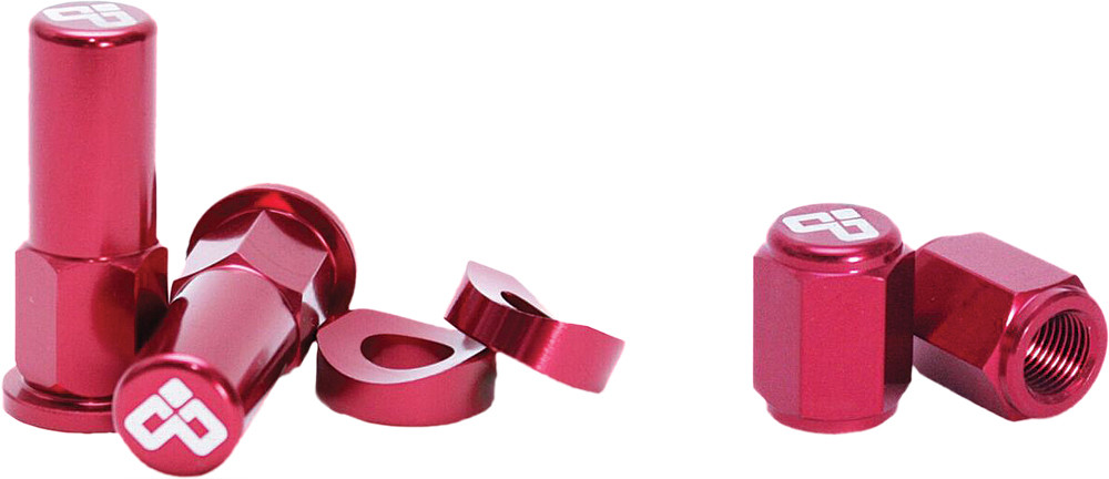 DUBYA RIM LOCK NUT & VALVE CAP KIT RED