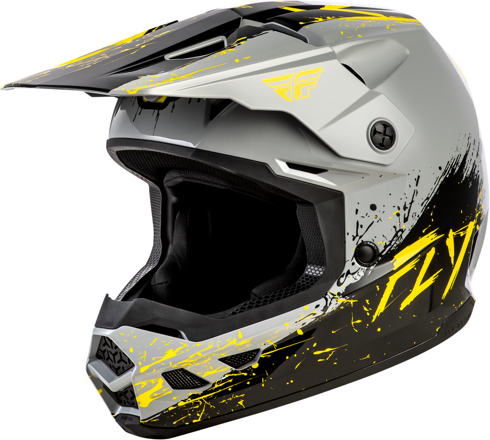 Fly Racing Youth Kinetic Drip Helmet (2026) — Grey/Black/Yellow