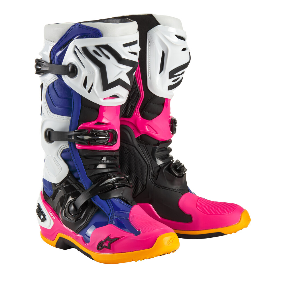 Alpinestars Tech 10 LE Boots — White/Dark Blue/Pink Fluorescent