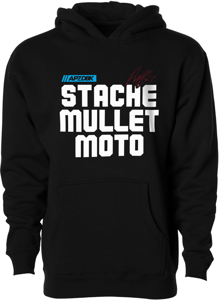 STACHE MULLET MOTO YTH HOODIE BLACK YS