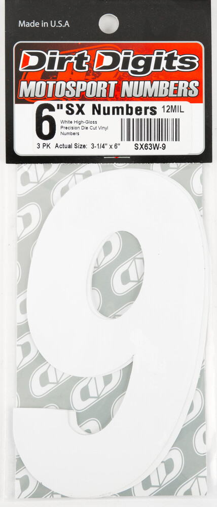 DIRT DIGITS #9 6" WHITE SUPER X DIGITS 3/PK