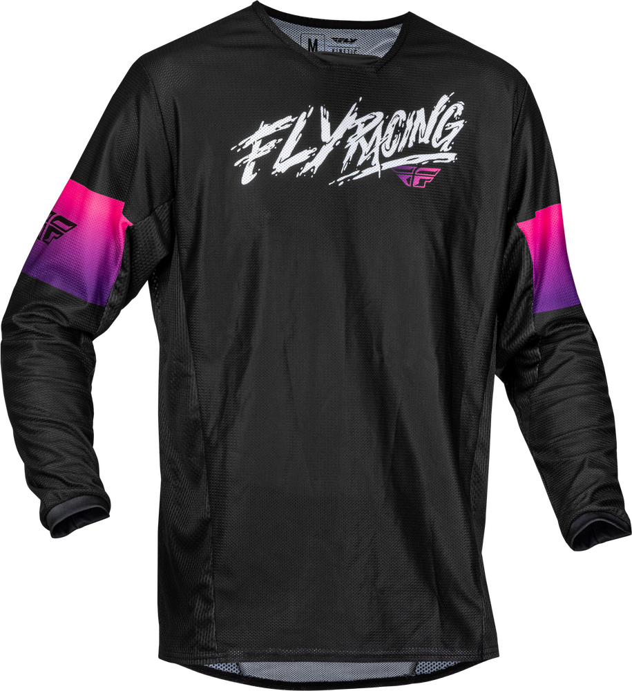 Fly Racing Youth Kinetic Mesh Khaos Jersey — Black/Purple/Pink