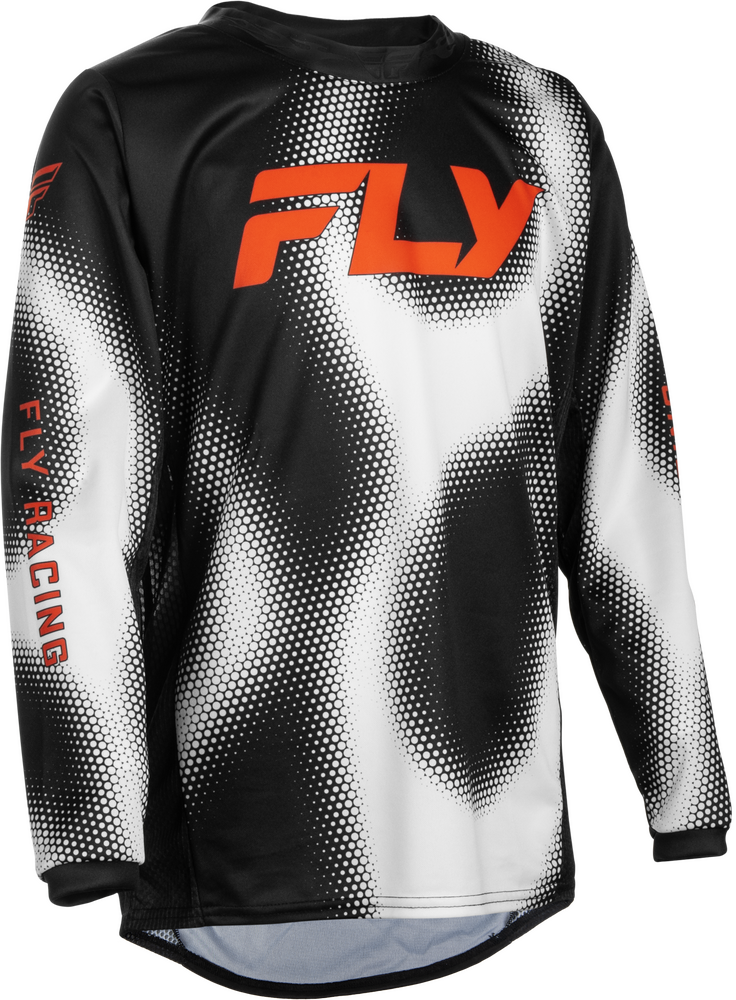 Fly Racing Youth Kinetic Torch Jersey (2027) — Black/White/Orange