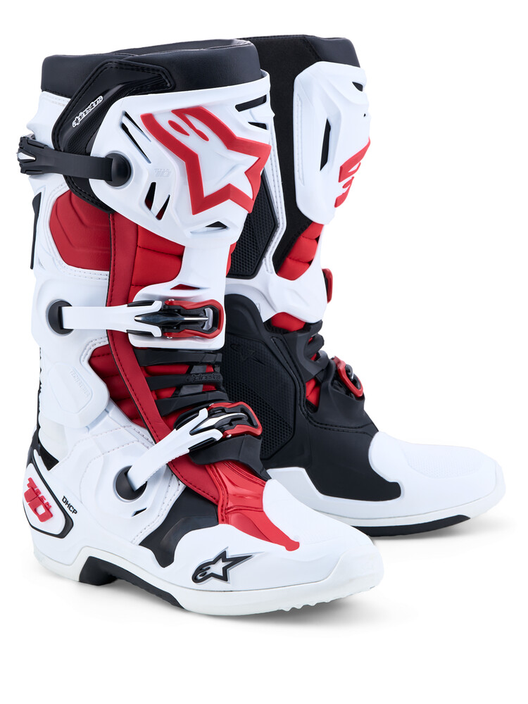 Alpinestars Tech 10 Boots — White/Black/Bright red