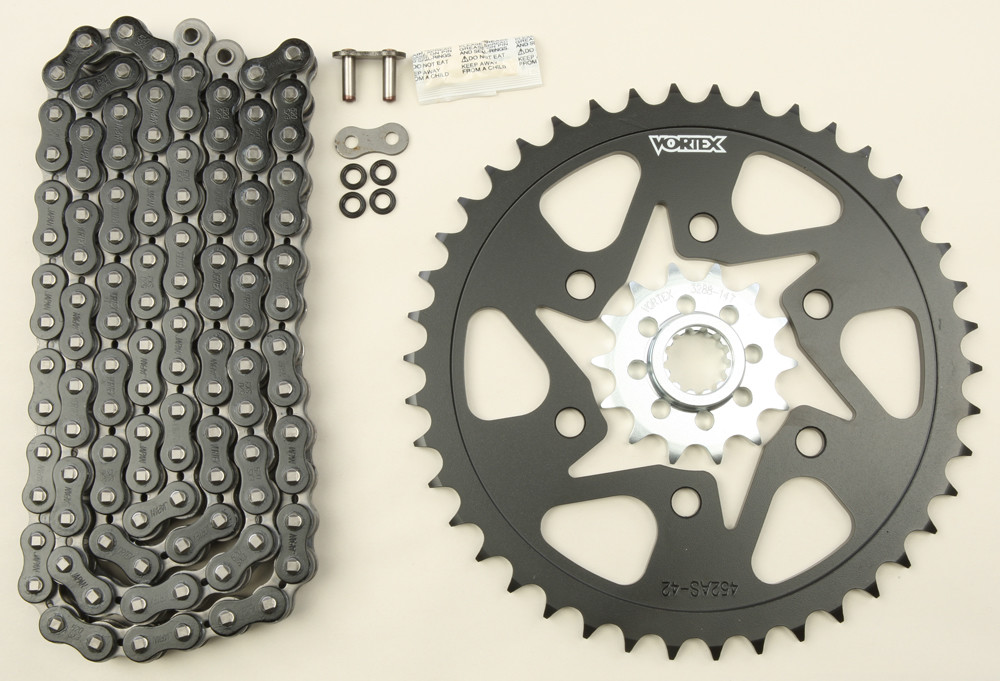 VORTEX SPROCKET/CHAIN KIT STL/STL 14/42T SIL SX3 520-108L BLK