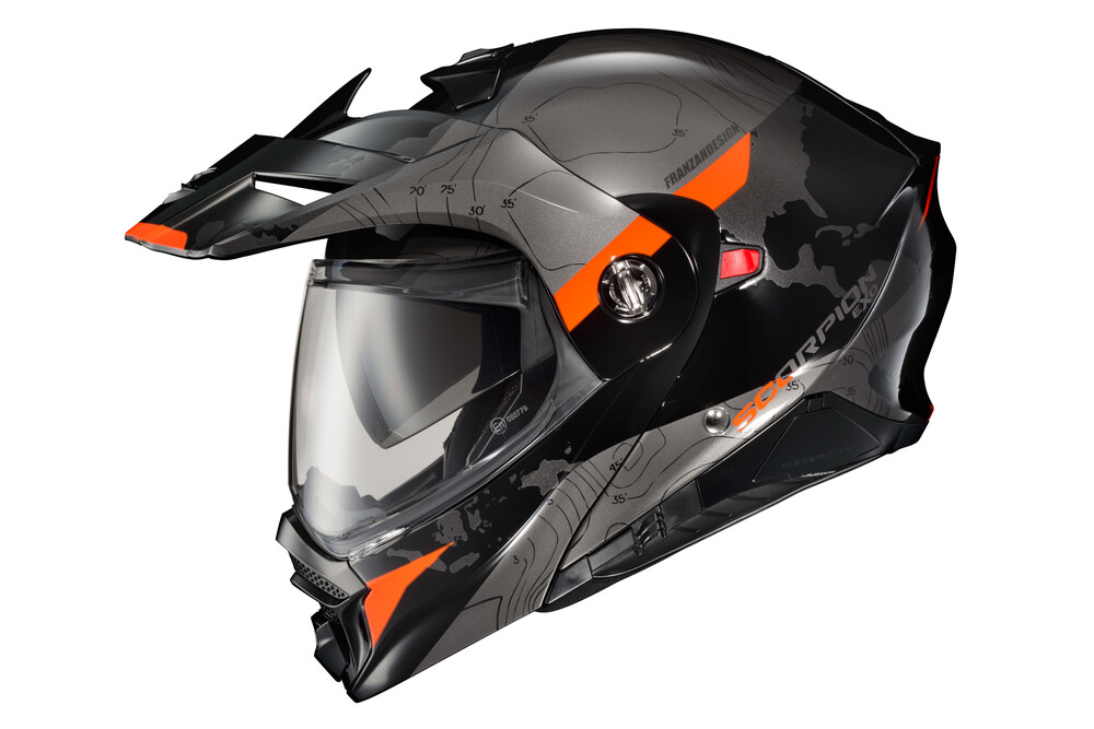 SCORPION EXO EXO-AT960 MODULAR HELMET TOPOGRAPHIC BLACK/ORANGE MD