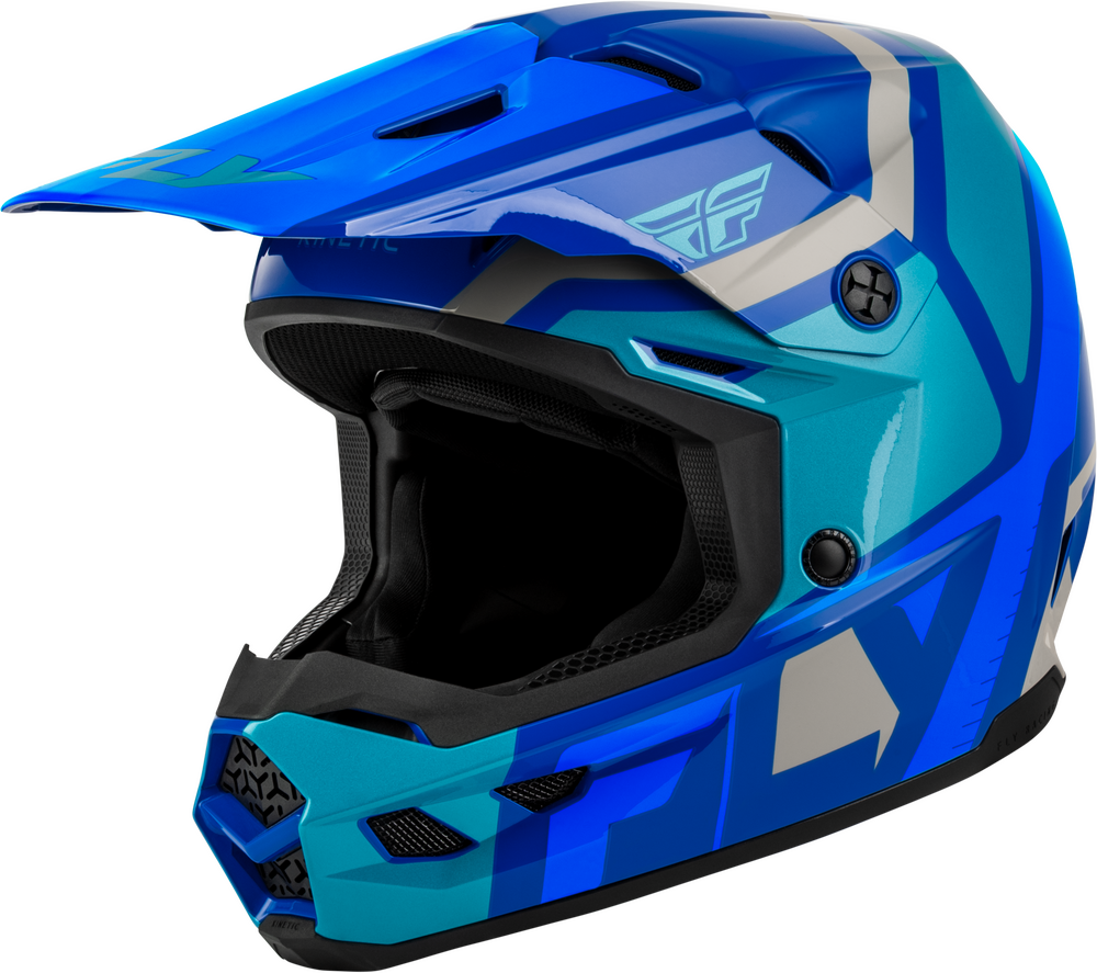 Fly Racing Youth Kinetic Scrap Helmets (2027) — Blue/Light Blue/Grey