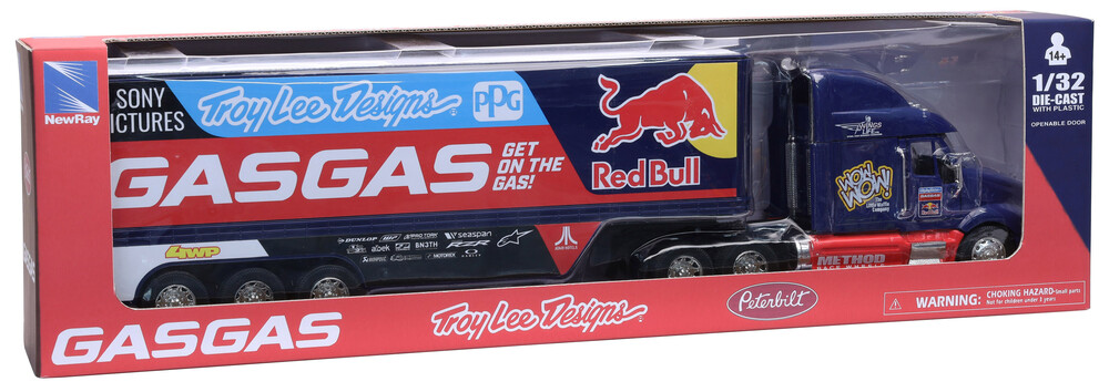 NEW RAY TOYS - 11053 - Peterbilt Tld Red Bull Gasgas Race Team Truck - 1:32 Scale - Blue/Red image 2 of 2