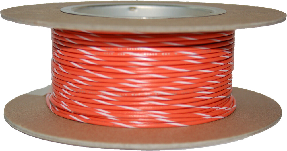 NAMZ CUSTOM CYCLE #18-GAUGE ORANGE/WHITE STRIPE 100' SPOOL OF PRIMARY WIRE