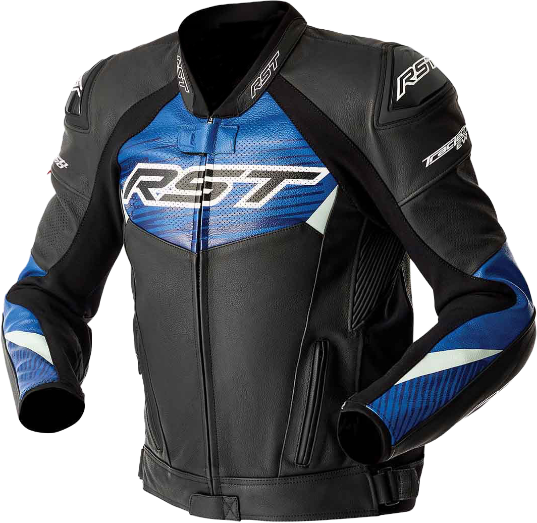 RST 103635BLU-50 Tractech Evo D3o Leather Motorcycle Jacket, Black/Blue, Size 3X