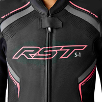 RST S1 D3O LEATHER LADIES JACKET BLK/FLO PINK SM