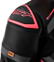 RST S1 D3O LEATHER LADIES JACKET BLK/FLO PINK SM