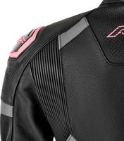 RST S1 D3O LEATHER LADIES JACKET BLK/FLO PINK SM