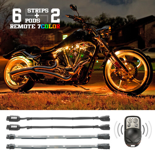XK GLOW Multi-color Motorcycle LED Accent Light Kit w/Remote Key Fob