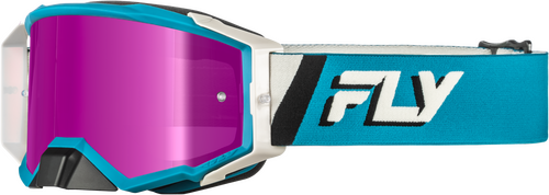 FLY RACING ZONE ELITE GOGGLE BLUE/WHITE W/ MAGENTA MIRROR/SMOKE LENS