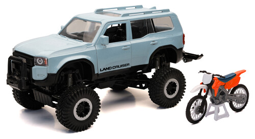 NEW-RAY 1:18 SCALE TRUCK/RACE BIKE LAND CRUISER/ORANGE RACE BIKE