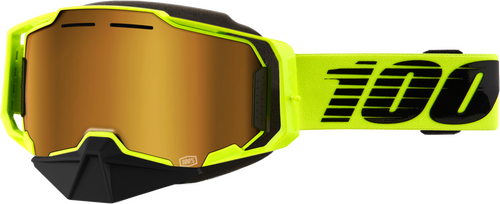 ARMEGA SNOWMOBILE GOGGLE NEON YLW W/ GLD MIRROR LENS