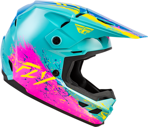 FLY RACING YOUTH KINETIC DRIP HELMET TURQUOISE/PINK/YELLOW YL