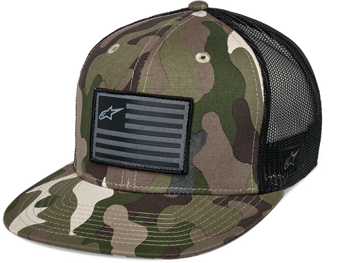 ALPINESTARS FLAG FLAT TRUCKER HAT GREEN CAMO/ BLACK