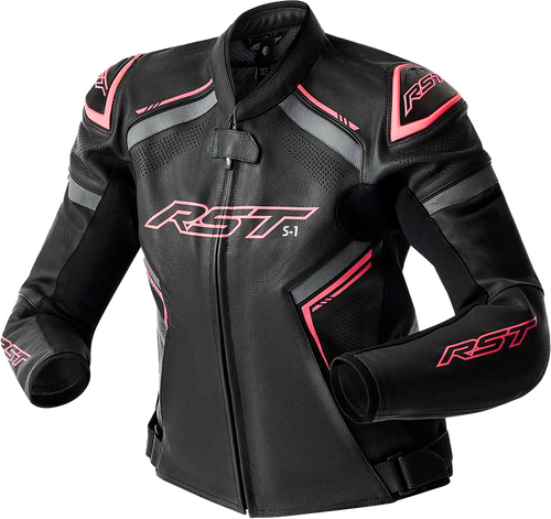 RST S1 D3O LEATHER LADIES JACKET BLK/FLO PINK 3XL