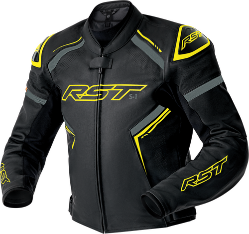 RST S1 D3O LEATHER JACKET BLK/GRY/FLO YEL LG