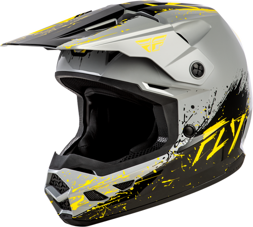 FLY RACING YOUTH KINETIC DRIP HELMET GREY/BLACK/YELLOW YL