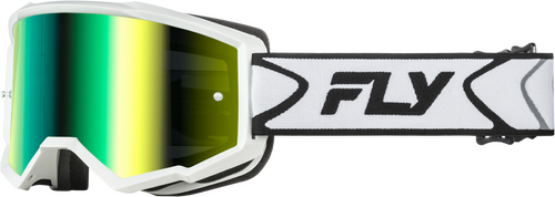FLY RACING ZONE GOGGLE WHITE/BLACK W/ IRIDESCENT GRN MIRROR LENS