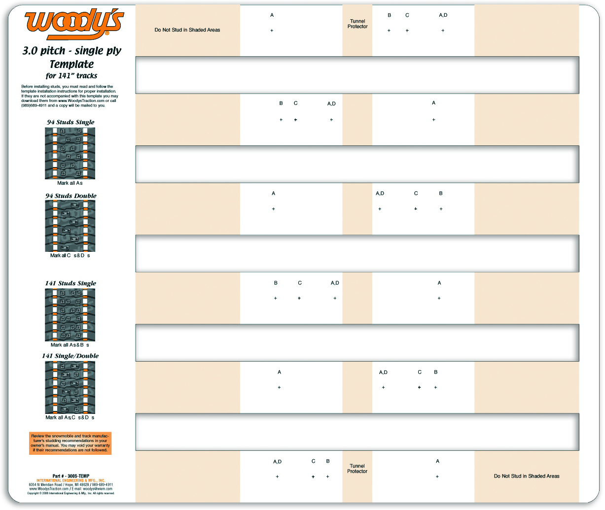 WOODYS 300S Studding Template - View 1