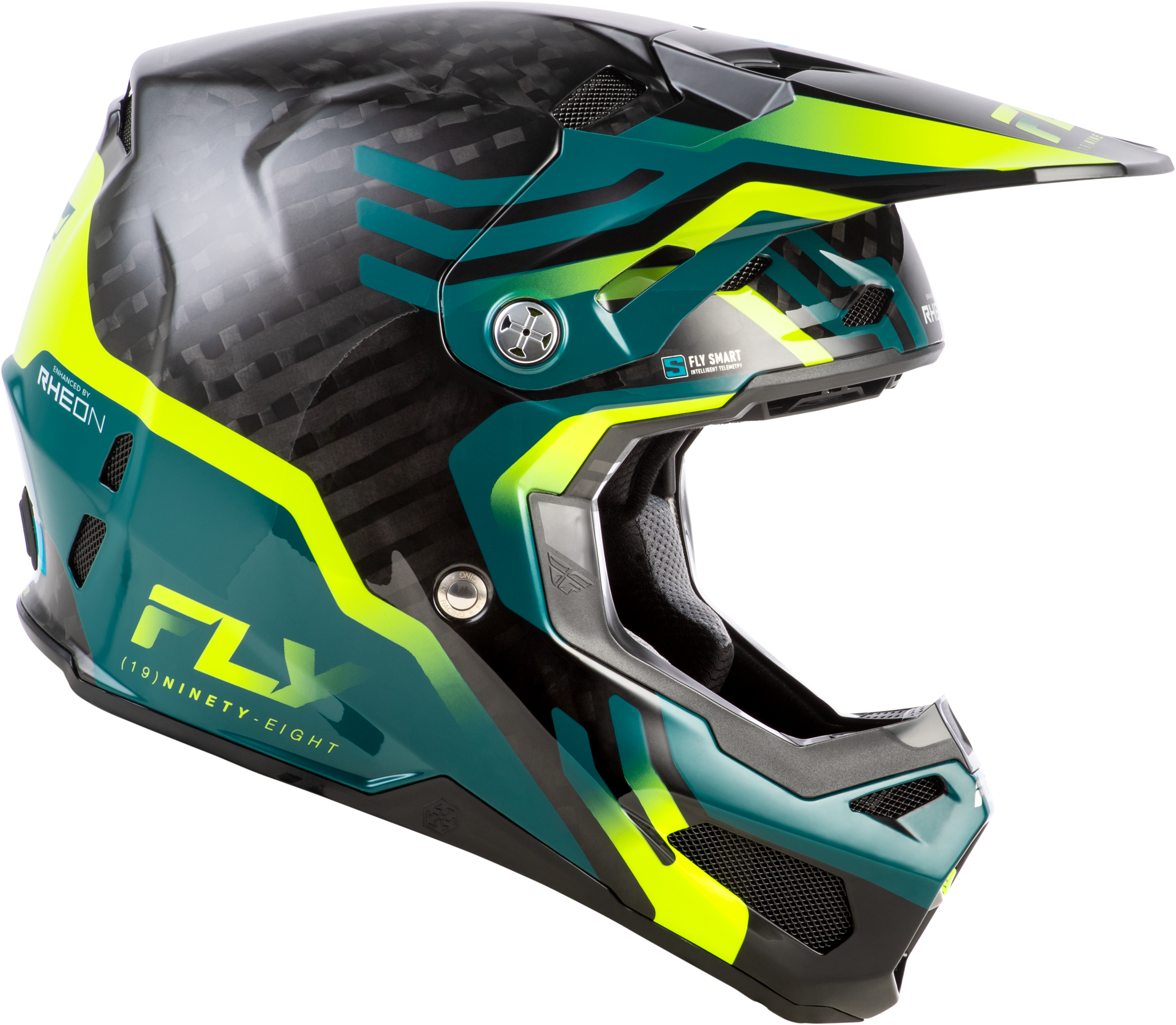 MPN 73-4453S FLY RACING Formula S Carbon Byte Helmet Black Carbon/Teal/Lime Sm