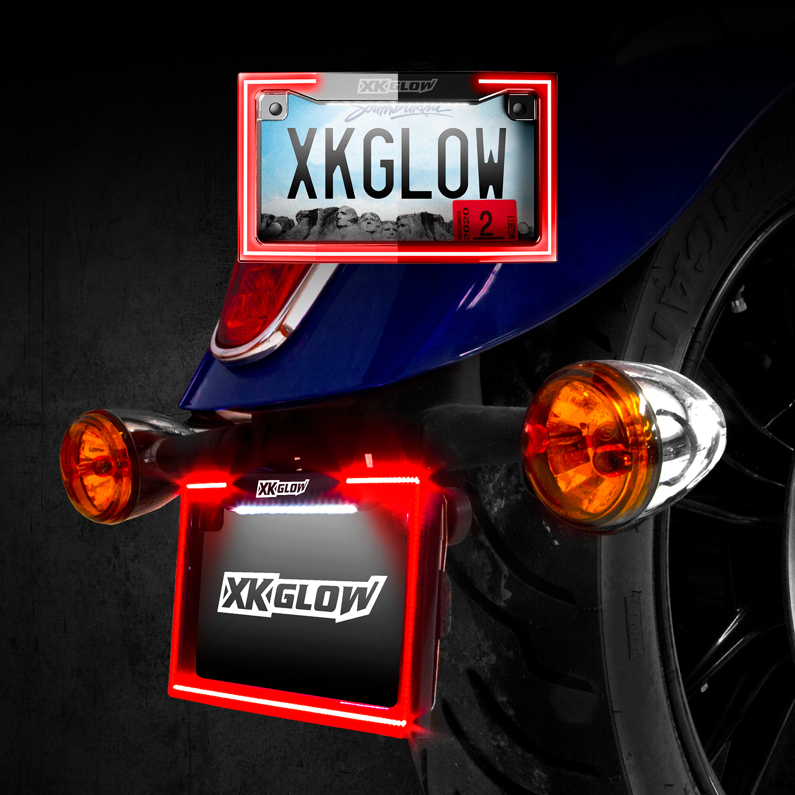 Motorcycle LED License Plate Frame w/Running Turn & Brake