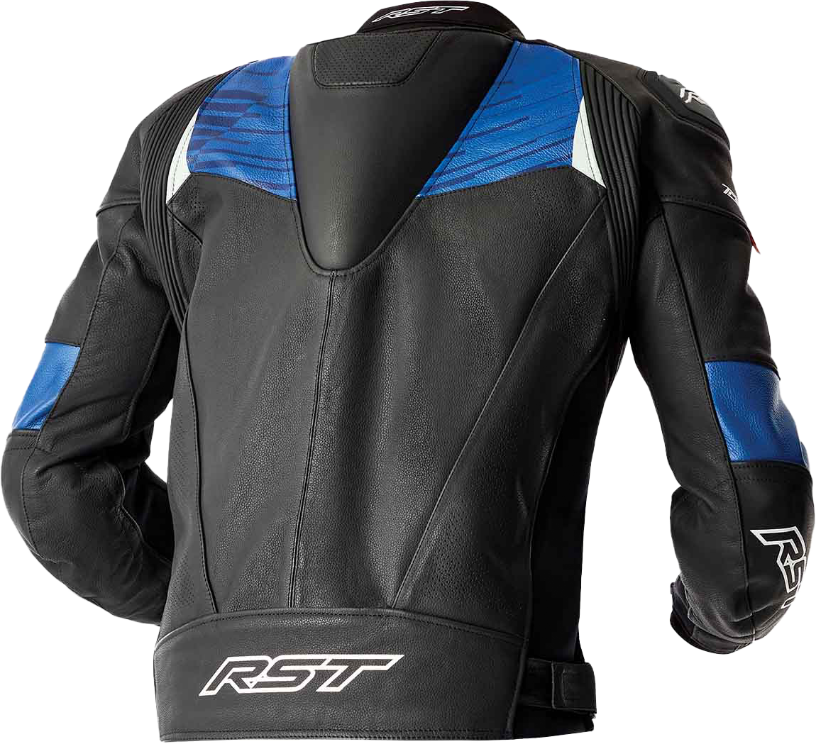 RST 103635BLU-50 Tractech Evo D3o Leather Motorcycle Jacket, Black/Blue, Size 3X