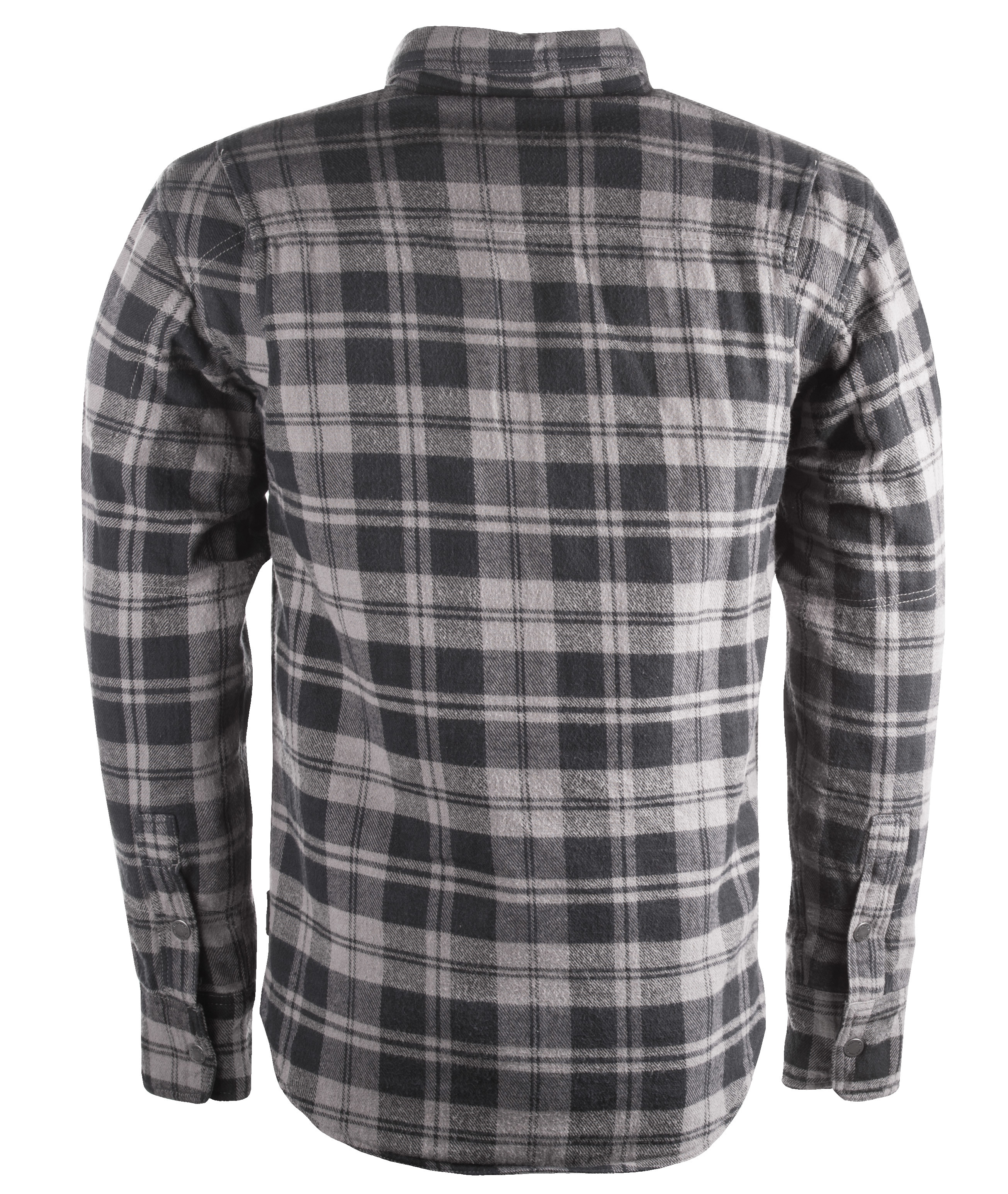 Rear angle of the Marksman Flannel in grey and black