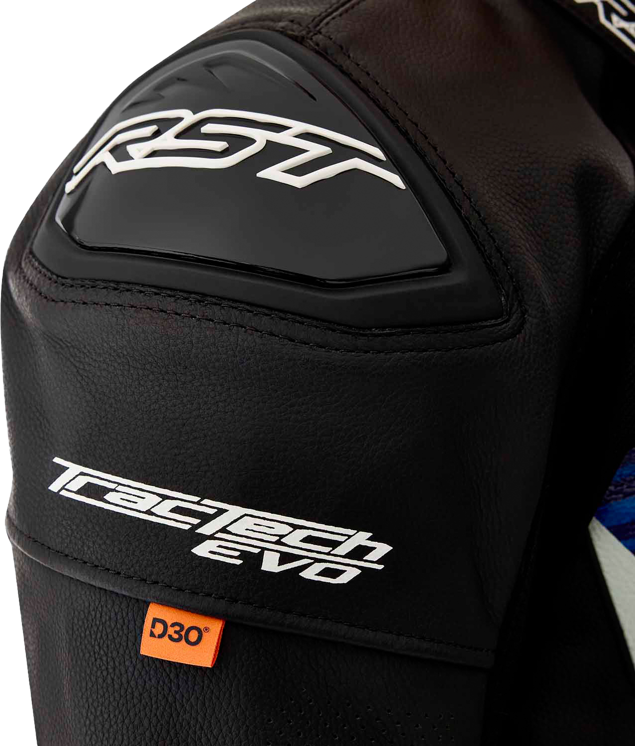 RST 103635BLU-50 Tractech Evo D3o Leather Motorcycle Jacket, Black/Blue, Size 3X