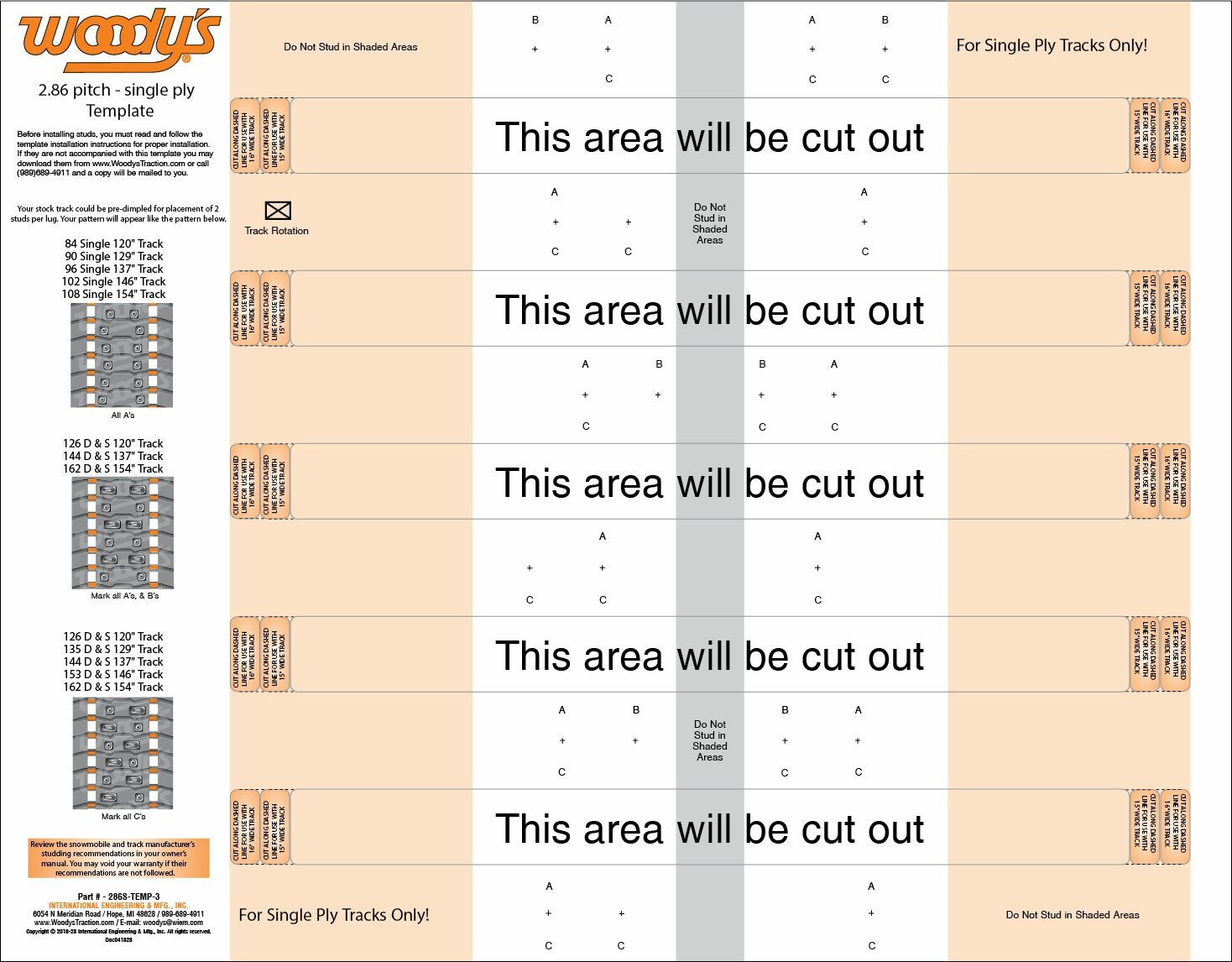 WOODYS 2.86" Pitch Single Ply Template - View 1