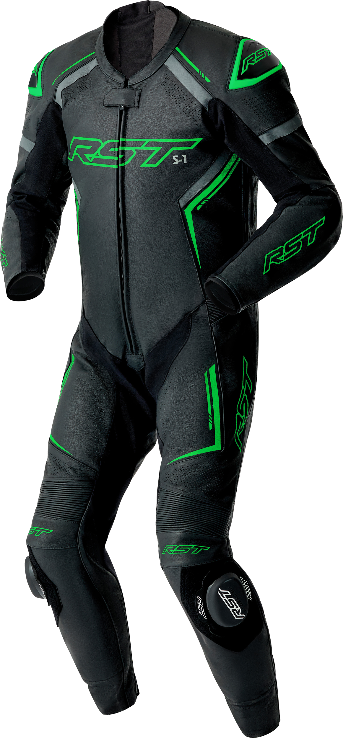 S1 D3o Suit Blk/Gry/Flo Grn Leather - View 1