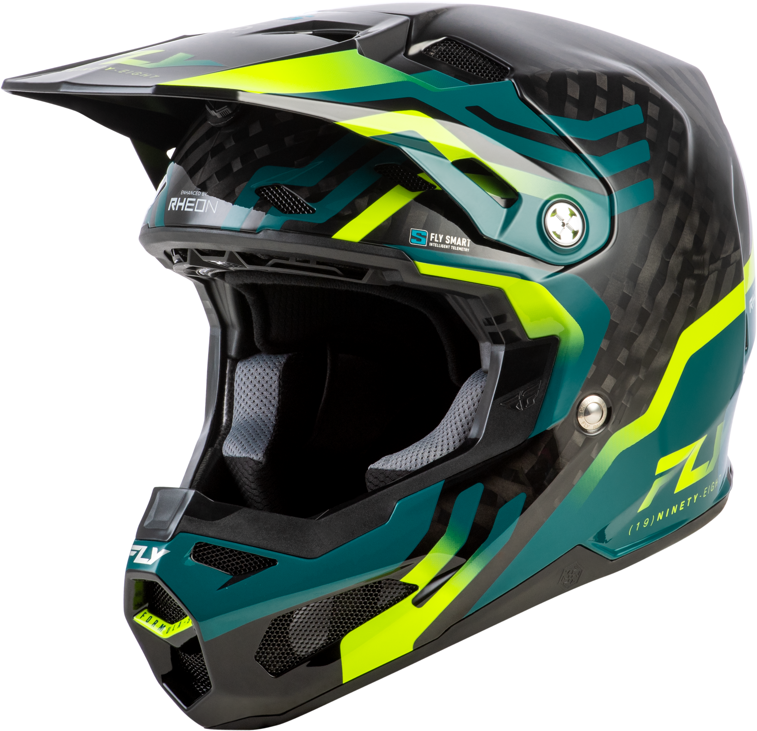 MPN 73-4453S FLY RACING Formula S Carbon Byte Helmet Black Carbon/Teal/Lime Sm