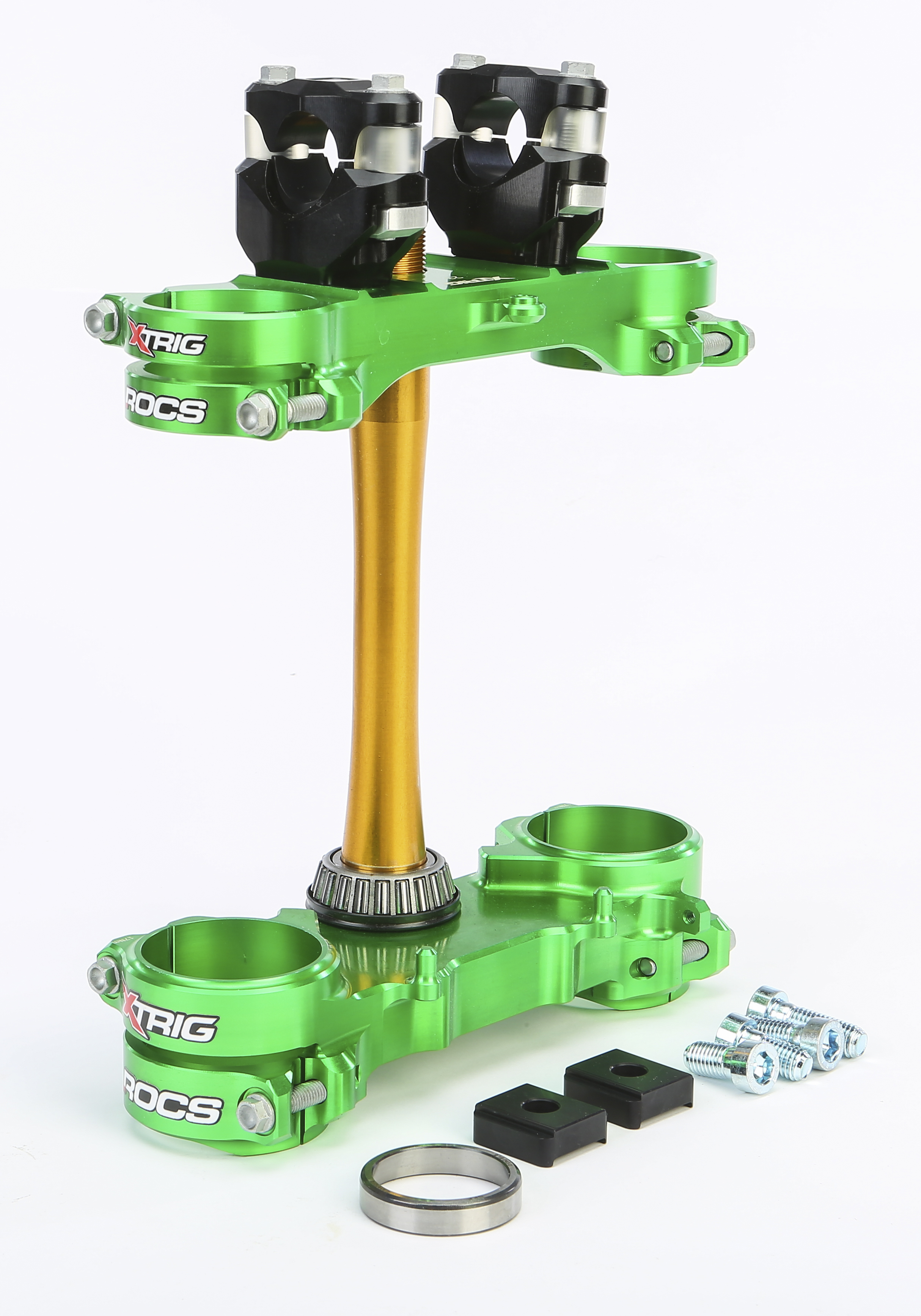 パーツ XTRIG ROCS XTRIG ROCS TECH CLAMP SET GREEN KAWASAKI 23MM