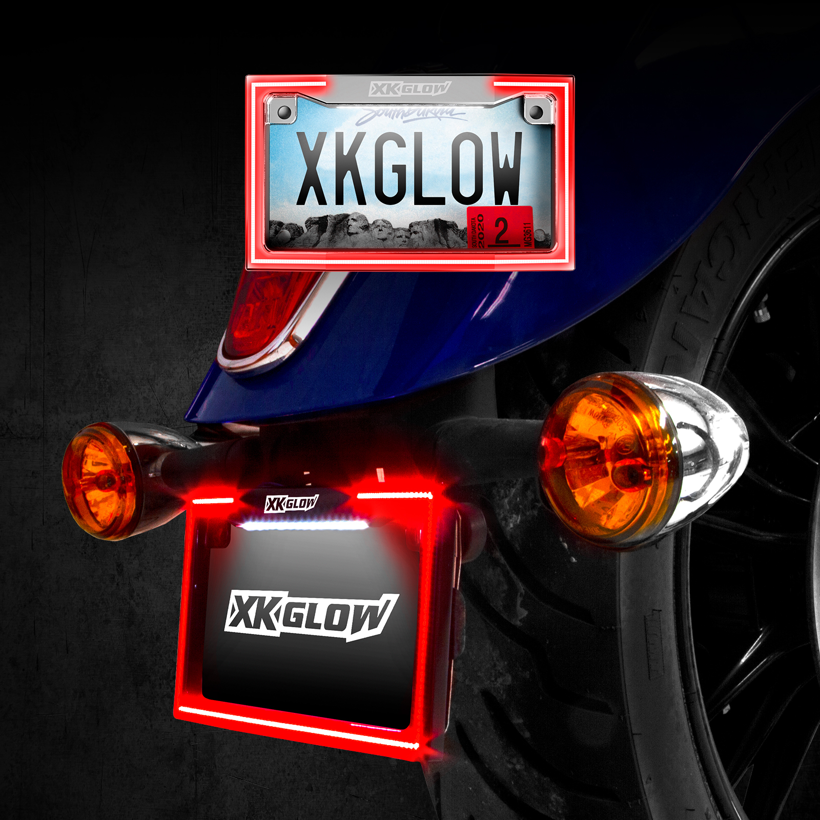 Motorcycle LED License Plate Frame w/Running Turn & Brake