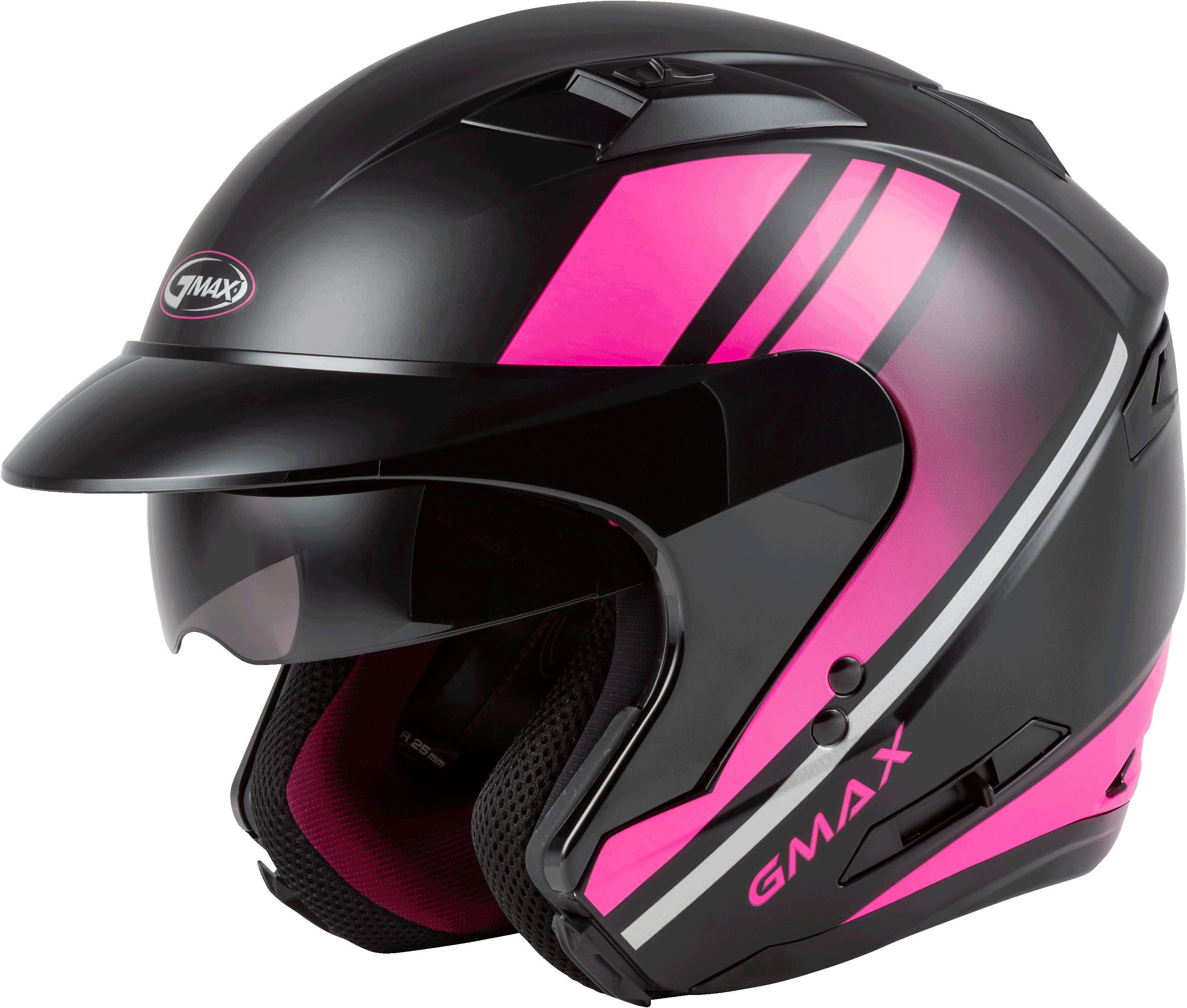 GMAX OF-77 Open-Face Street Helmet (Matte Black/Pink/Silver, X-Large)