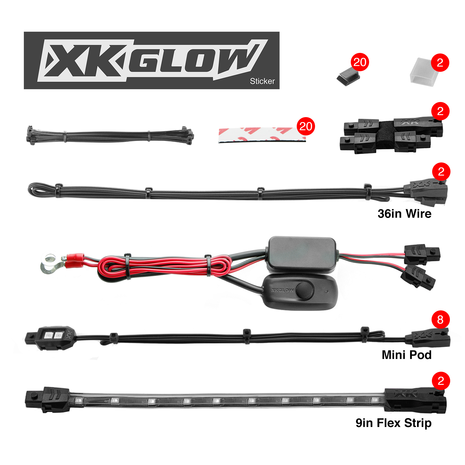 XK GLOW Single Color Motorcycle LED Accent Light Strip Kit - View 1