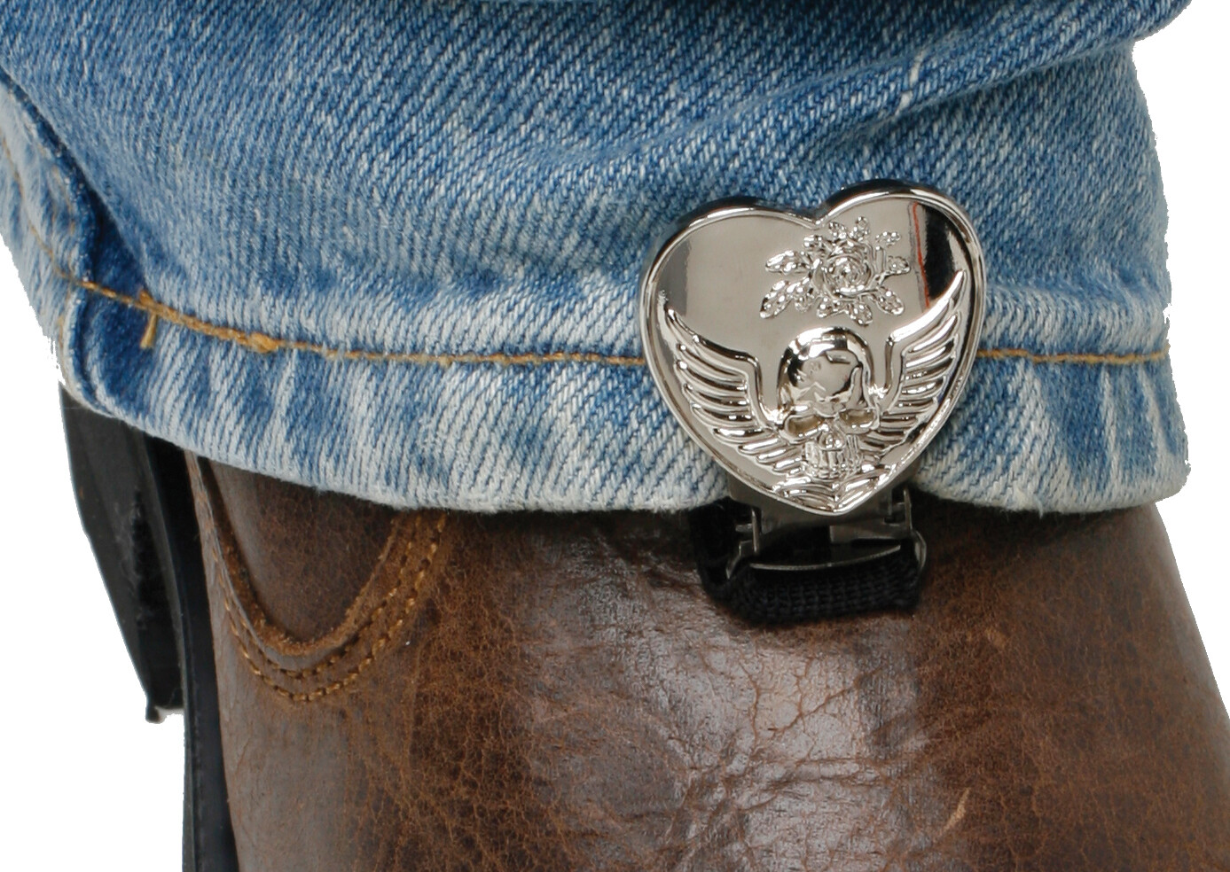 RYDER CLIPS (HSSC-FC) CLIPS FOR STIRRUP/STRAP BOOTS HEART/SKULL CHROME ...