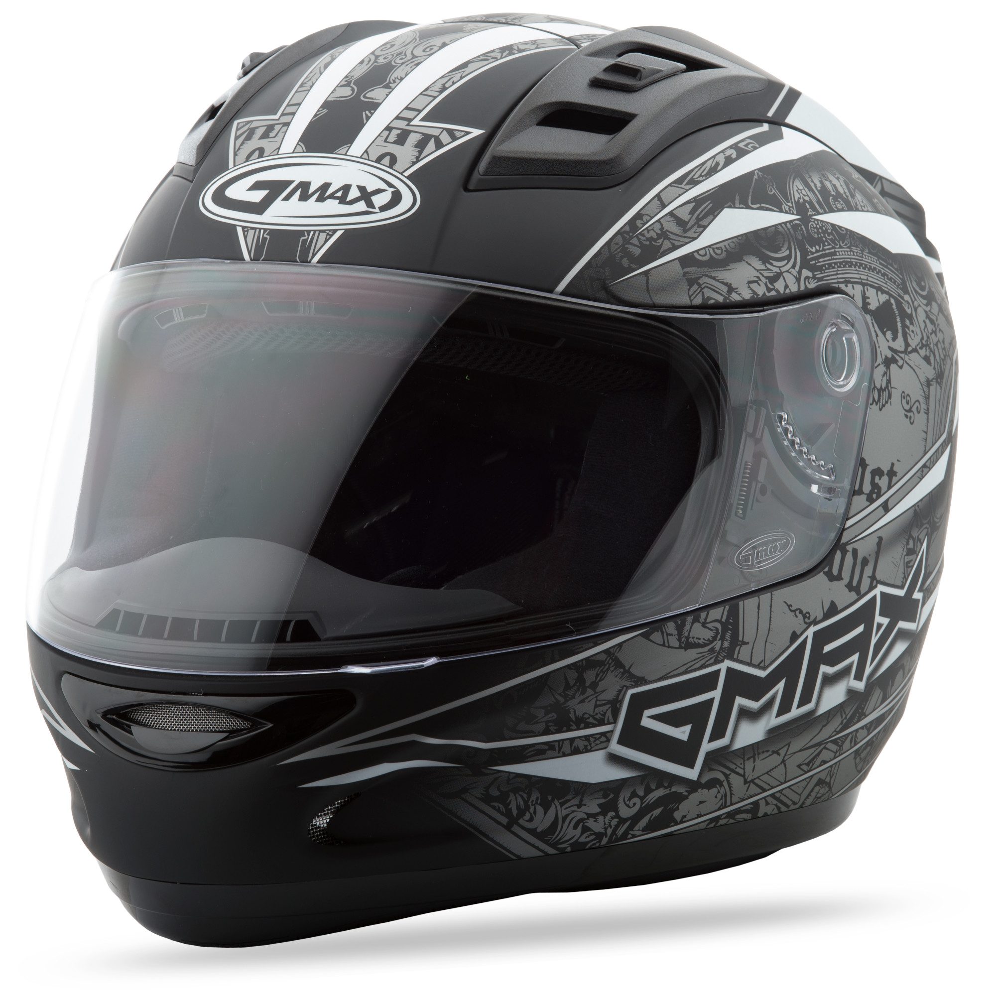 GMAX GM69 FULL FACE MAYHEM HELMET MATTE BLACK/SILVER/WHITE L GMAX GM69 FULL FACE MAYHEM HELMET MATTE BLACK/SILVER/WHITE L